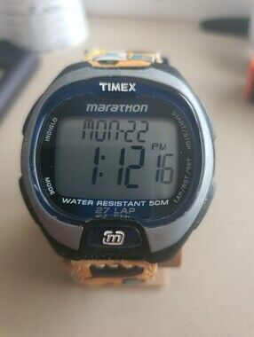 10/$20 Timex Marathon Silver/Black Nylon Digital Alarm Chrono Men's Watch